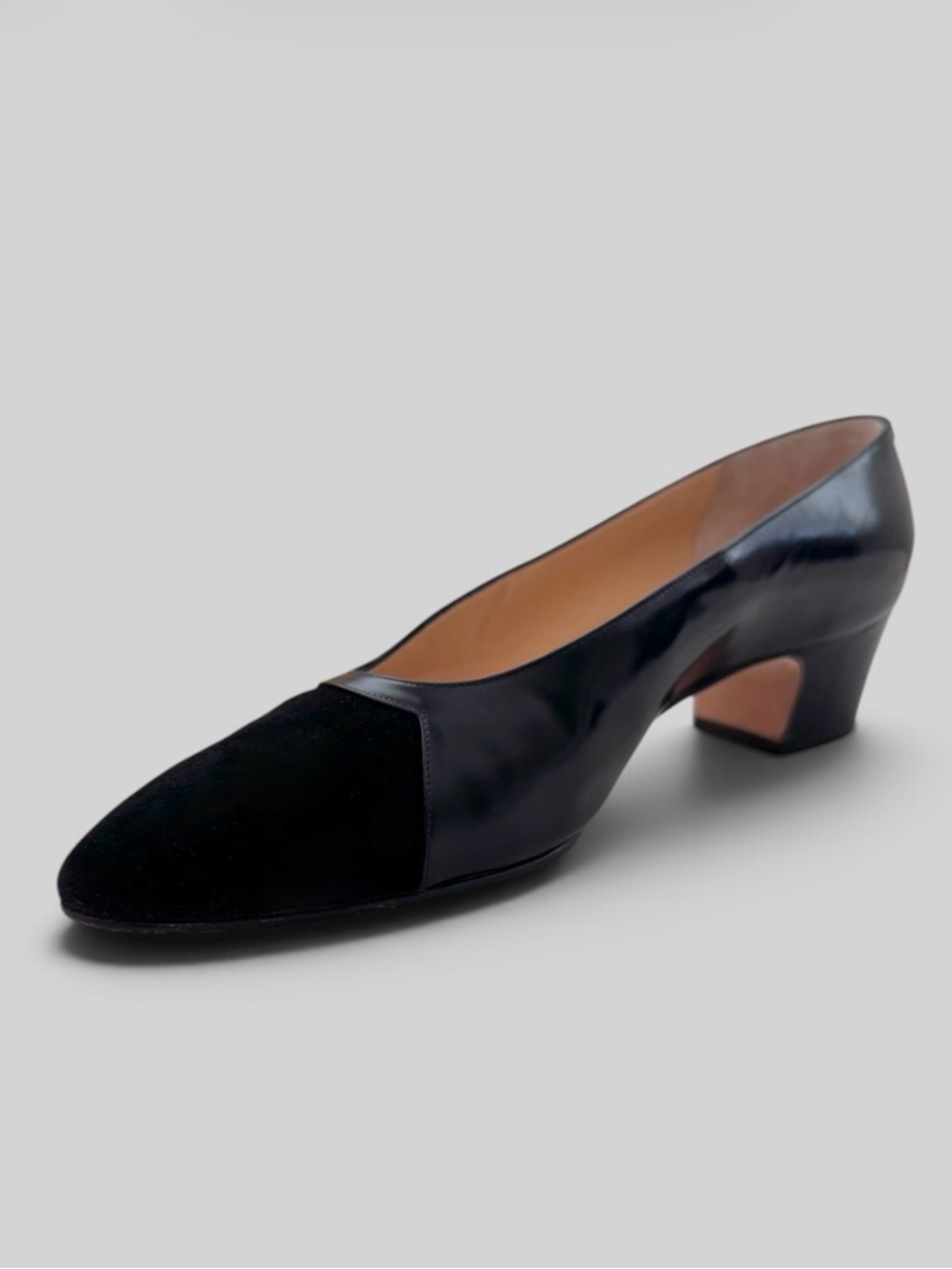 Vintage Silvia Fiorentina Black Leather Suede Pumps Made in Italy 8.5 M